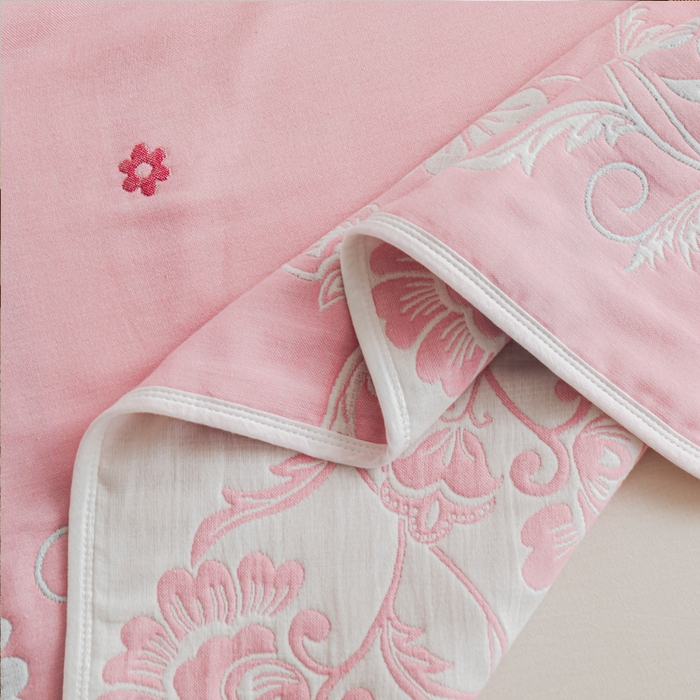 91家纺网 家纺一手货源 找家纺 朴尔家纺-毛巾被 2026新款抽象风格六层纱布毛巾被系列-朴尔经典款常年备货 那些花儿-粉