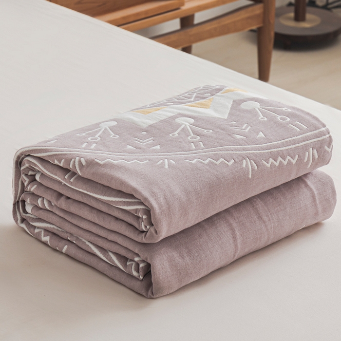 朴尔家纺-毛巾被 2026新款抽象风格六层纱布毛巾被系列-朴尔经典款常年备货 洛丽塔-豆沙