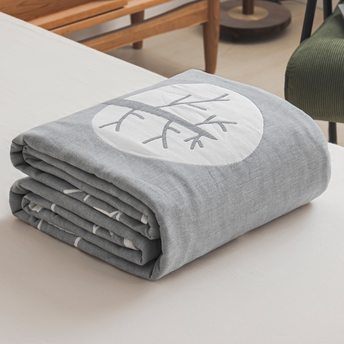 朴尔家纺-毛巾被 2026新款抽象风格六层纱布毛巾被系列-朴尔经典款常年备货 幸福小树-灰