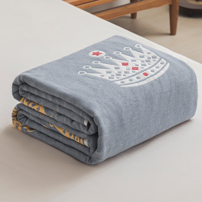朴尔家纺-毛巾被 2026新款抽象风格六层纱布毛巾被系列-朴尔经典款常年备货 尊贵皇冠-灰