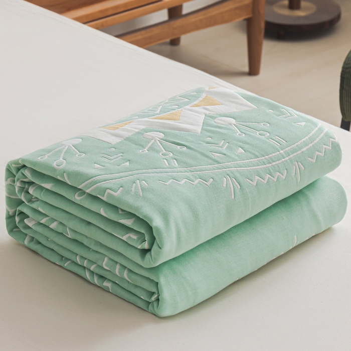 朴尔家纺-毛巾被 2026新款抽象风格六层纱布毛巾被系列-朴尔经典款常年备货 洛丽塔-浅绿