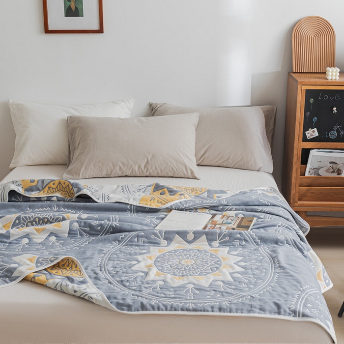 91家纺网 家纺一手货源 找家纺 朴尔家纺-毛巾被 2026新款抽象风格六层纱布毛巾被系列-朴尔经典款常年备货 洛丽塔-蓝