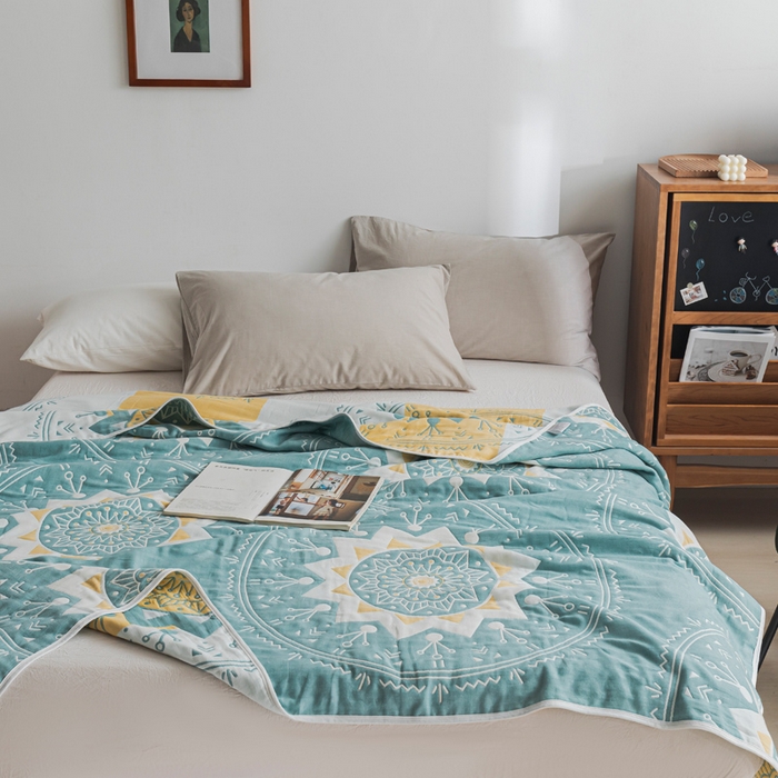 91家纺网 家纺一手货源 找家纺 朴尔家纺-毛巾被 2026新款抽象风格六层纱布毛巾被系列-朴尔经典款常年备货 洛丽塔-绿