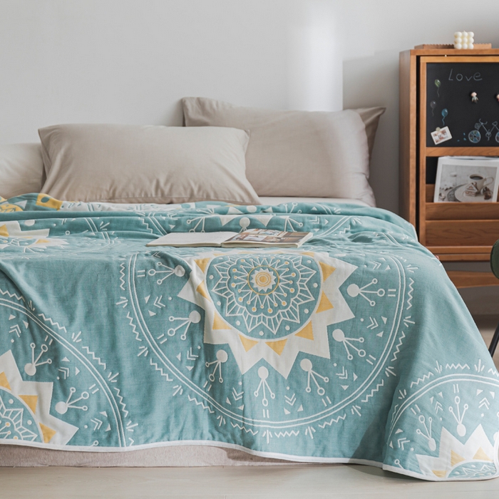 91家纺网 家纺一手货源 找家纺 朴尔家纺-毛巾被 2026新款抽象风格六层纱布毛巾被系列-朴尔经典款常年备货 洛丽塔-绿