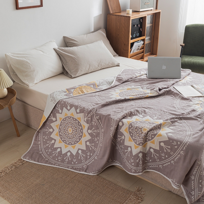 91家纺网 家纺一手货源 找家纺 朴尔家纺-毛巾被 2026新款抽象风格六层纱布毛巾被系列-朴尔经典款常年备货 洛丽塔-豆沙