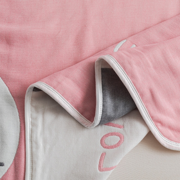 91家纺网 家纺一手货源 找家纺 朴尔家纺-毛巾被 2026新款抽象风格六层纱布毛巾被系列-朴尔经典款常年备货 幸福小树-粉