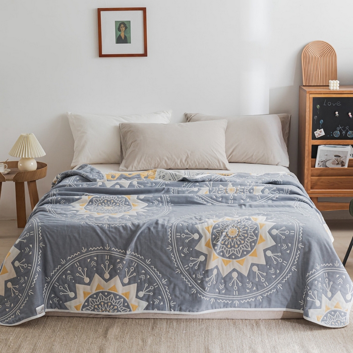 91家纺网 家纺一手货源 找家纺 朴尔家纺-毛巾被 2026新款抽象风格六层纱布毛巾被系列-朴尔经典款常年备货 洛丽塔-蓝