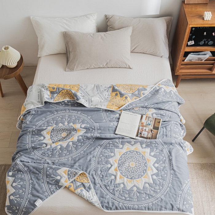 91家纺网 家纺一手货源 找家纺 朴尔家纺-毛巾被 2026新款抽象风格六层纱布毛巾被系列-朴尔经典款常年备货 洛丽塔-蓝