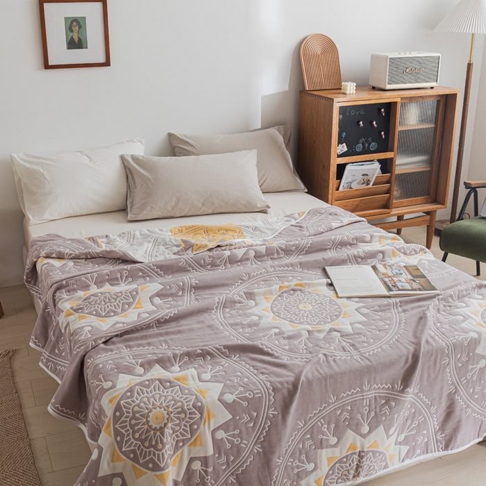 91家纺网 家纺一手货源 找家纺 朴尔家纺-毛巾被 2026新款抽象风格六层纱布毛巾被系列-朴尔经典款常年备货 洛丽塔-豆沙