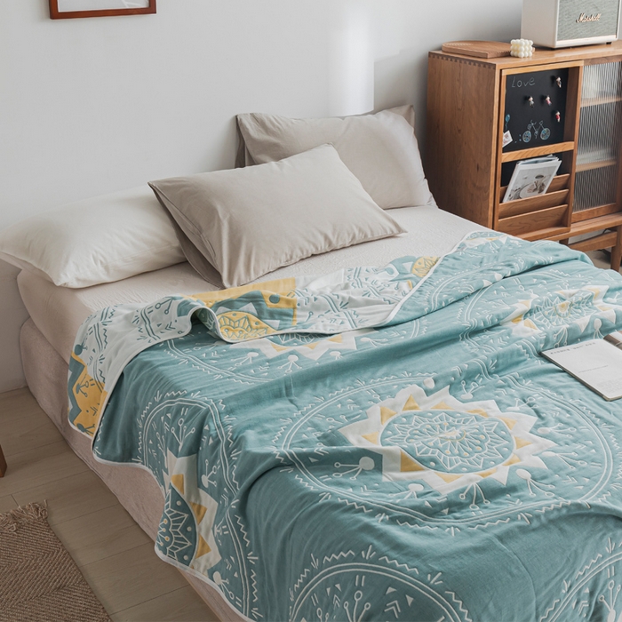 91家纺网 家纺一手货源 找家纺 朴尔家纺-毛巾被 2026新款抽象风格六层纱布毛巾被系列-朴尔经典款常年备货 洛丽塔-绿