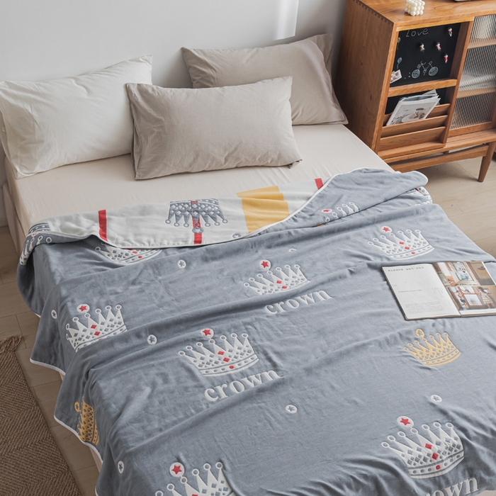 91家纺网 家纺一手货源 找家纺 朴尔家纺-毛巾被 2026新款抽象风格六层纱布毛巾被系列-朴尔经典款常年备货 尊贵皇冠-灰