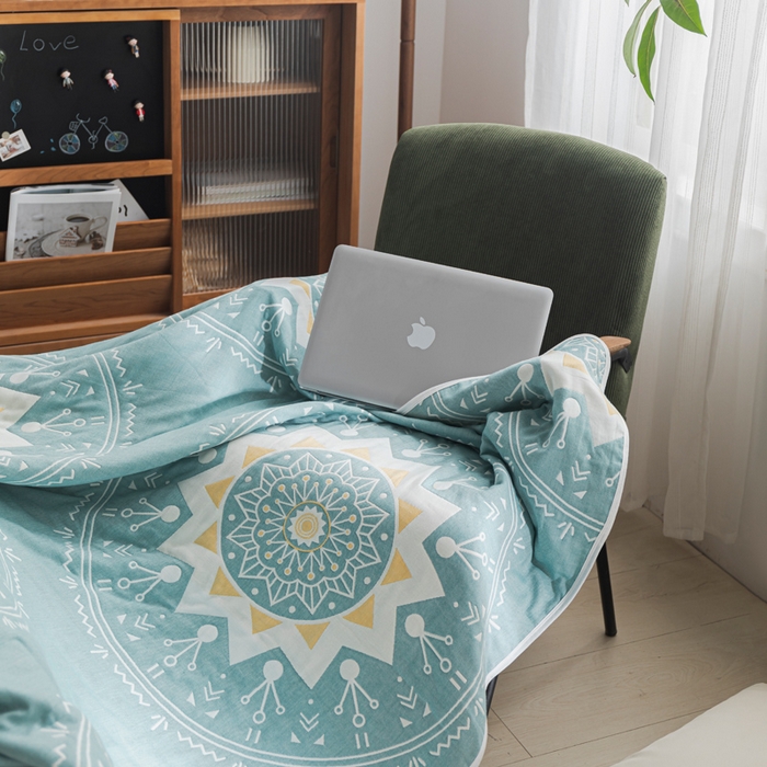 91家纺网 家纺一手货源 找家纺 朴尔家纺-毛巾被 2026新款抽象风格六层纱布毛巾被系列-朴尔经典款常年备货 洛丽塔-绿