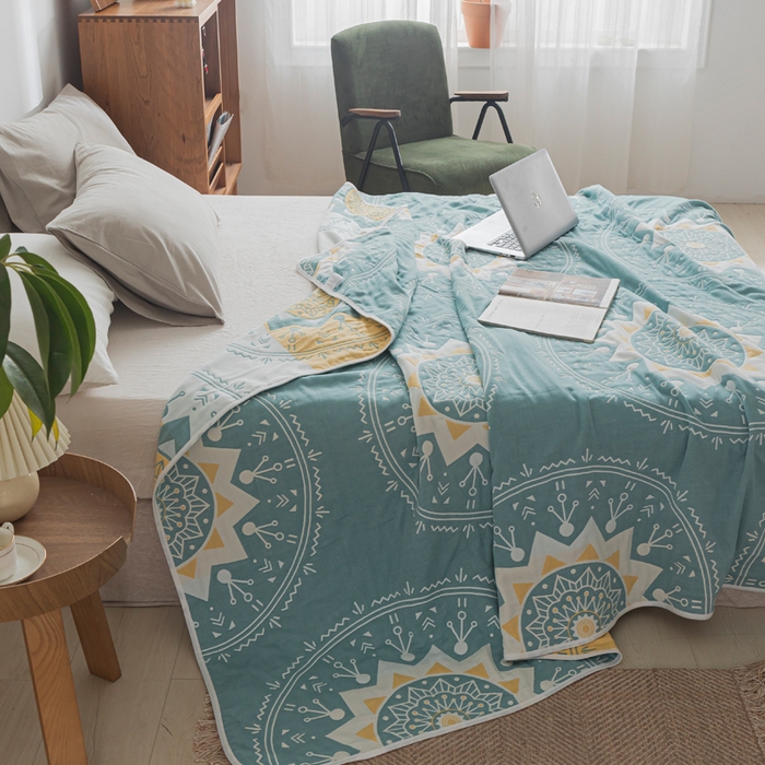 91家纺网 家纺一手货源 找家纺 朴尔家纺-毛巾被 2026新款抽象风格六层纱布毛巾被系列-朴尔经典款常年备货 洛丽塔-绿