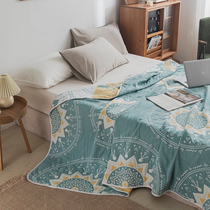 91家纺网 家纺一手货源 找家纺 朴尔家纺-毛巾被 2026新款抽象风格六层纱布毛巾被系列-朴尔经典款常年备货 洛丽塔-绿