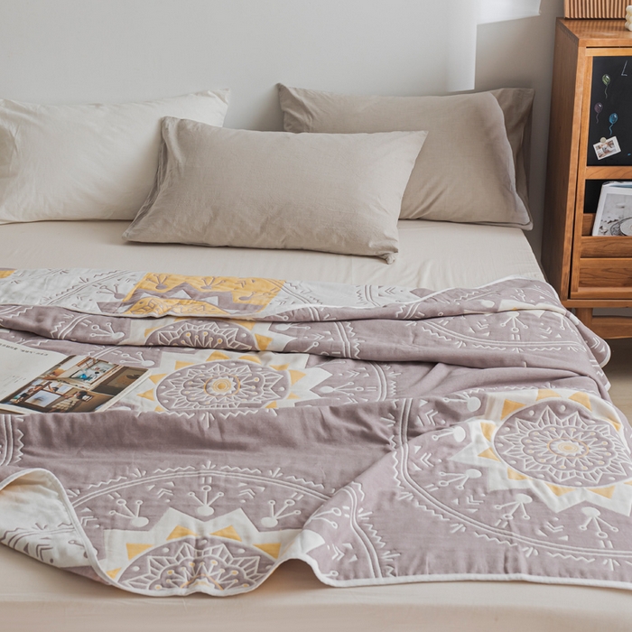 91家纺网 家纺一手货源 找家纺 朴尔家纺-毛巾被 2026新款抽象风格六层纱布毛巾被系列-朴尔经典款常年备货 洛丽塔-豆沙