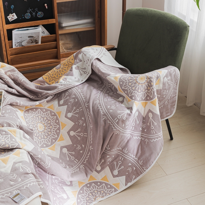 91家纺网 家纺一手货源 找家纺 朴尔家纺-毛巾被 2026新款抽象风格六层纱布毛巾被系列-朴尔经典款常年备货 洛丽塔-豆沙