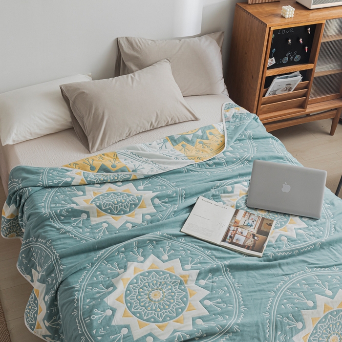 91家纺网 家纺一手货源 找家纺 朴尔家纺-毛巾被 2026新款抽象风格六层纱布毛巾被系列-朴尔经典款常年备货 洛丽塔-绿