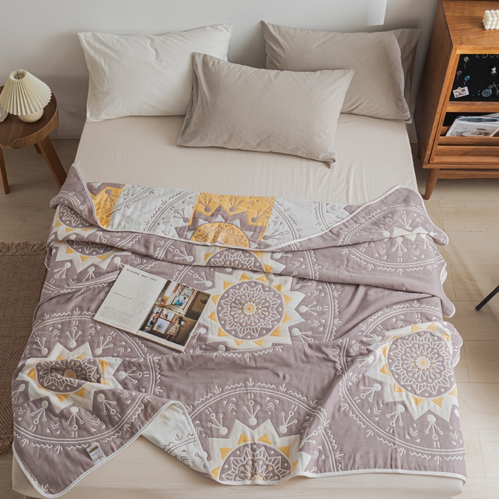 91家纺网 家纺一手货源 找家纺 朴尔家纺-毛巾被 2026新款抽象风格六层纱布毛巾被系列-朴尔经典款常年备货 洛丽塔-豆沙