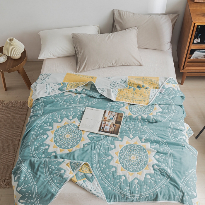 91家纺网 家纺一手货源 找家纺 朴尔家纺-毛巾被 2026新款抽象风格六层纱布毛巾被系列-朴尔经典款常年备货 洛丽塔-绿