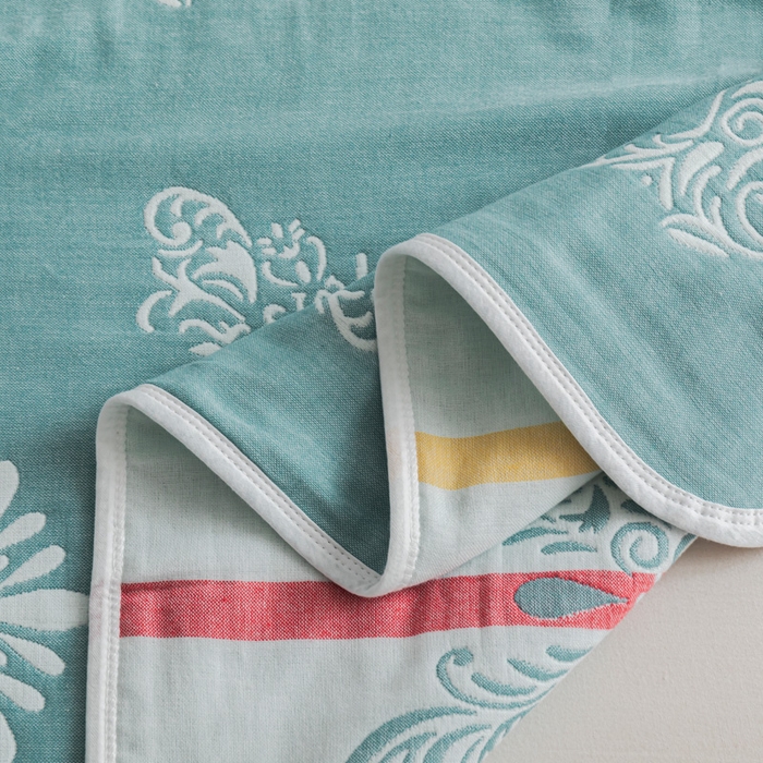 91家纺网 家纺一手货源 找家纺 朴尔家纺-毛巾被 2026新款抽象风格六层纱布毛巾被系列-朴尔经典款常年备货 蝴蝶泉边-绿