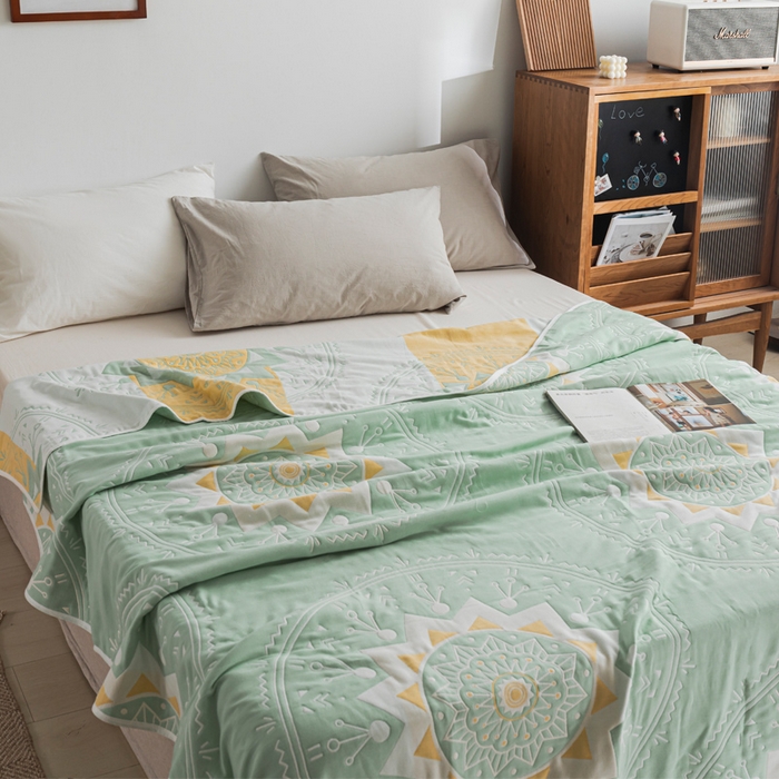 91家纺网 家纺一手货源 找家纺 朴尔家纺-毛巾被 2026新款抽象风格六层纱布毛巾被系列-朴尔经典款常年备货 洛丽塔-浅绿