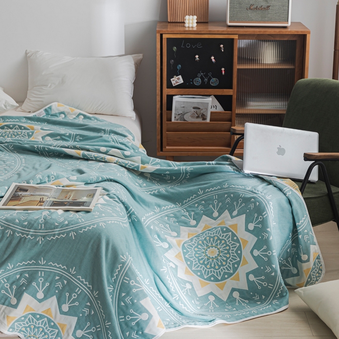 91家纺网 家纺一手货源 找家纺 朴尔家纺-毛巾被 2026新款抽象风格六层纱布毛巾被系列-朴尔经典款常年备货 洛丽塔-绿