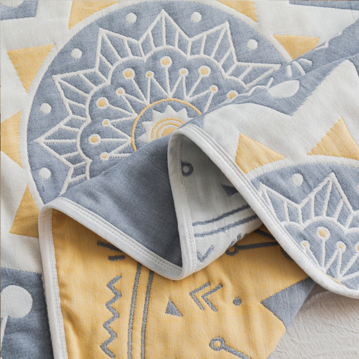 91家纺网 家纺一手货源 找家纺 朴尔家纺-毛巾被 2026新款抽象风格六层纱布毛巾被系列-朴尔经典款常年备货 洛丽塔-蓝