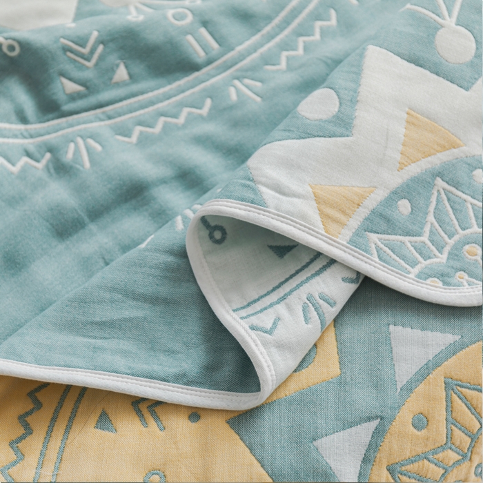 91家纺网 家纺一手货源 找家纺 朴尔家纺-毛巾被 2026新款抽象风格六层纱布毛巾被系列-朴尔经典款常年备货 洛丽塔-绿