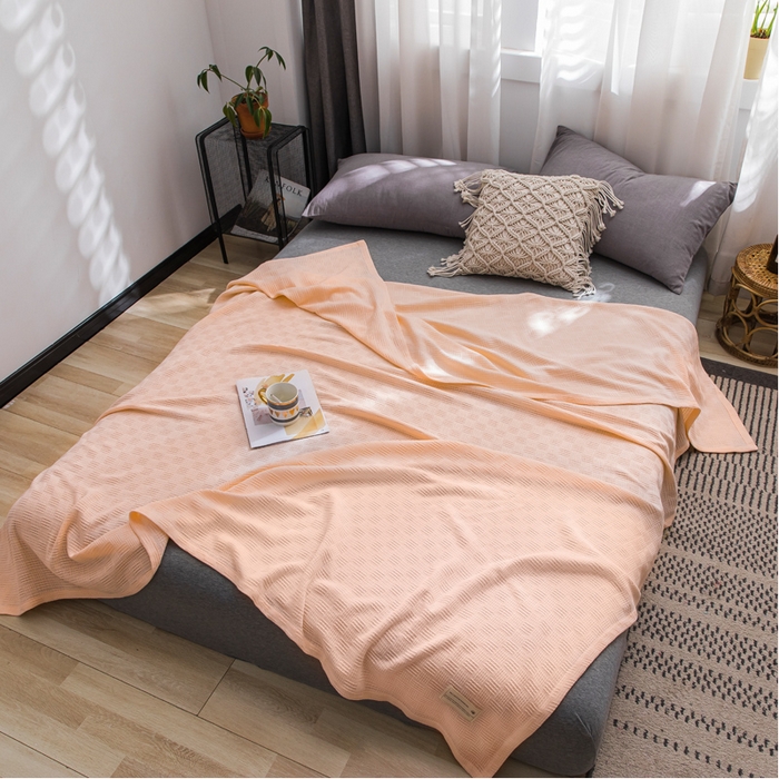 91家纺网 家纺一手货源 找家纺 朴尔家纺-毛巾被 2026新款加厚纯色线毯纱布毛巾被-朴尔经典款常年备货 素色纯棉肌理线毯-嫩粉