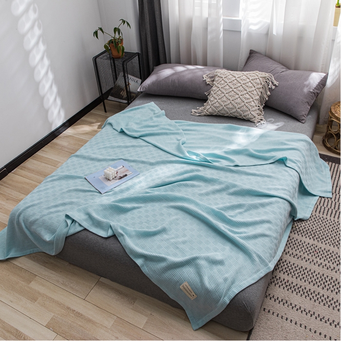 91家纺网 家纺一手货源 找家纺 朴尔家纺-毛巾被 2026新款加厚纯色线毯纱布毛巾被-朴尔经典款常年备货 素色纯棉肌理线毯-水绿