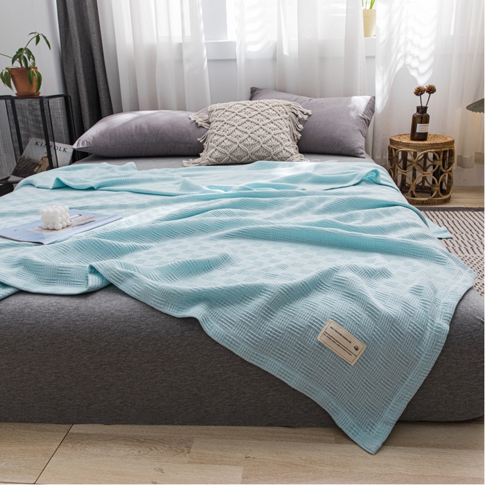 91家纺网 家纺一手货源 找家纺 朴尔家纺-毛巾被 2026新款加厚纯色线毯纱布毛巾被-朴尔经典款常年备货 素色纯棉肌理线毯-水绿