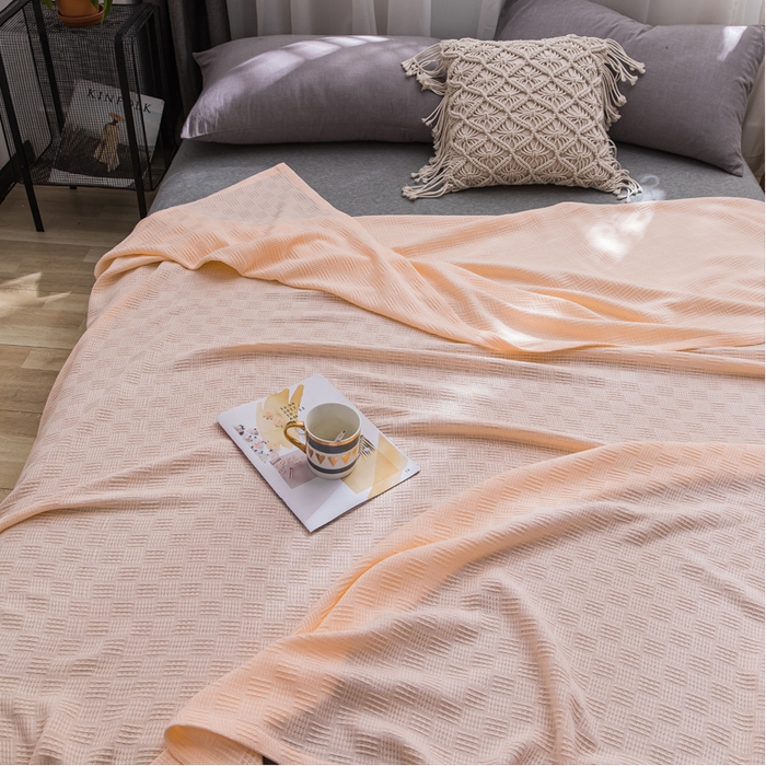 91家纺网 家纺一手货源 找家纺 朴尔家纺-毛巾被 2026新款加厚纯色线毯纱布毛巾被-朴尔经典款常年备货 素色纯棉肌理线毯-嫩粉