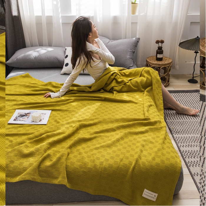 91家纺网 家纺一手货源 找家纺 朴尔家纺-毛巾被 2026新款加厚纯色线毯纱布毛巾被-朴尔经典款常年备货 素色纯棉肌理线毯-深黄