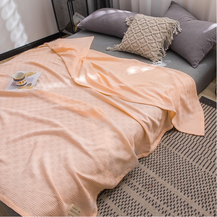 91家纺网 家纺一手货源 找家纺 朴尔家纺-毛巾被 2026新款加厚纯色线毯纱布毛巾被-朴尔经典款常年备货 素色纯棉肌理线毯-嫩粉