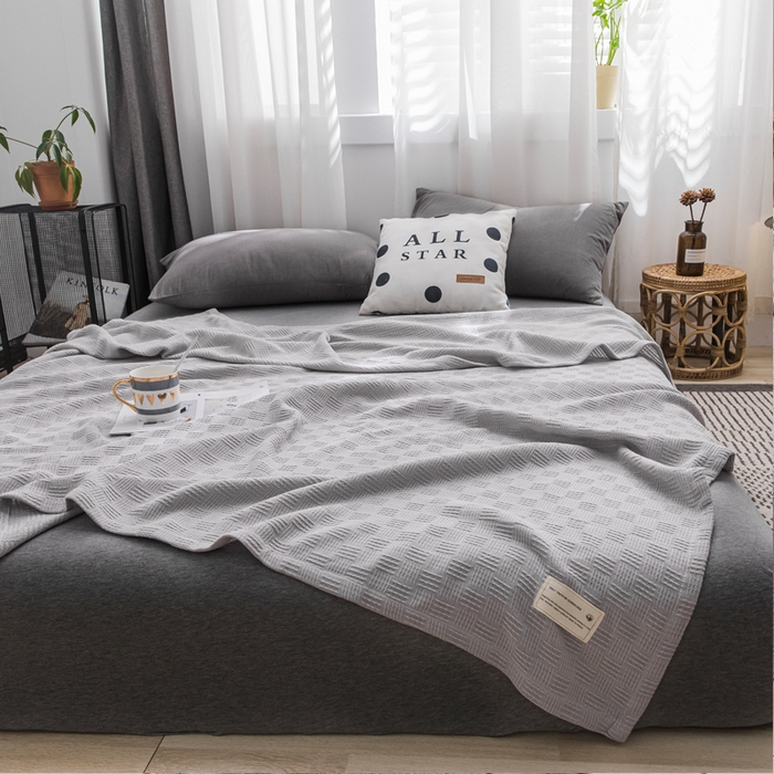 91家纺网 家纺一手货源 找家纺 朴尔家纺-毛巾被 2026新款加厚纯色线毯纱布毛巾被-朴尔经典款常年备货 素色纯棉肌理线毯-浅灰