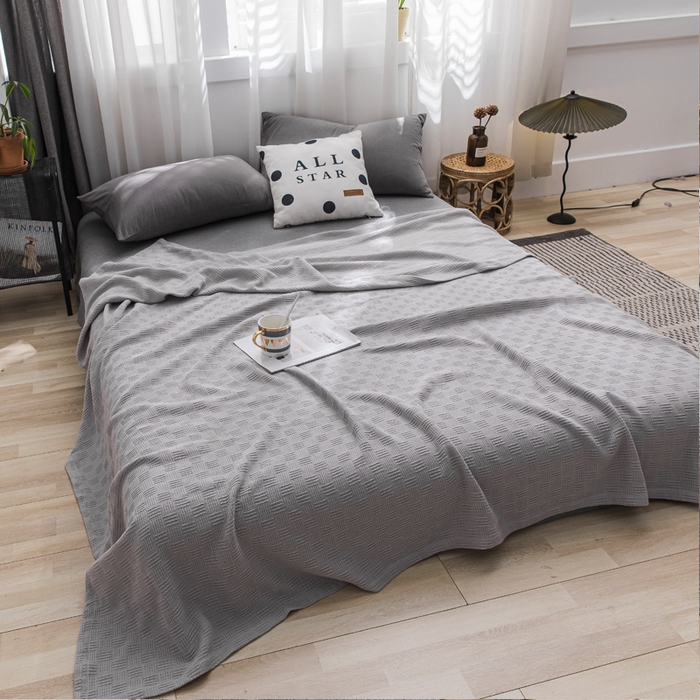 91家纺网 家纺一手货源 找家纺 朴尔家纺-毛巾被 2026新款加厚纯色线毯纱布毛巾被-朴尔经典款常年备货 素色纯棉肌理线毯-浅灰