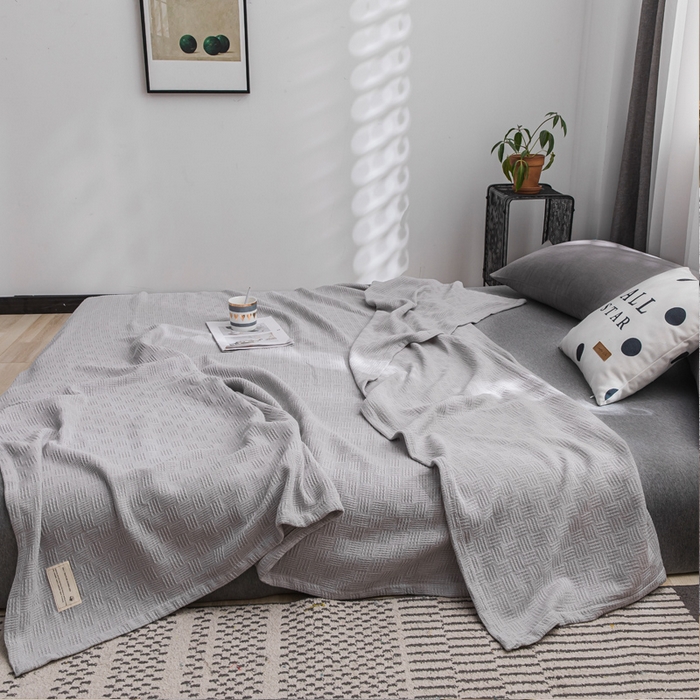 91家纺网 家纺一手货源 找家纺 朴尔家纺-毛巾被 2026新款加厚纯色线毯纱布毛巾被-朴尔经典款常年备货 素色纯棉肌理线毯-浅灰