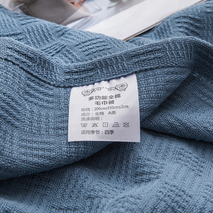 91家纺网 家纺一手货源 找家纺 朴尔家纺-毛巾被 2026新款加厚纯色线毯纱布毛巾被-朴尔经典款常年备货 素色纯棉肌理线毯-深蓝