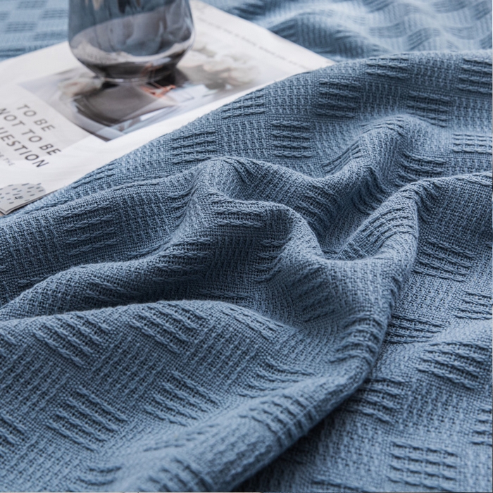 91家纺网 家纺一手货源 找家纺 朴尔家纺-毛巾被 2026新款加厚纯色线毯纱布毛巾被-朴尔经典款常年备货 素色纯棉肌理线毯-深蓝