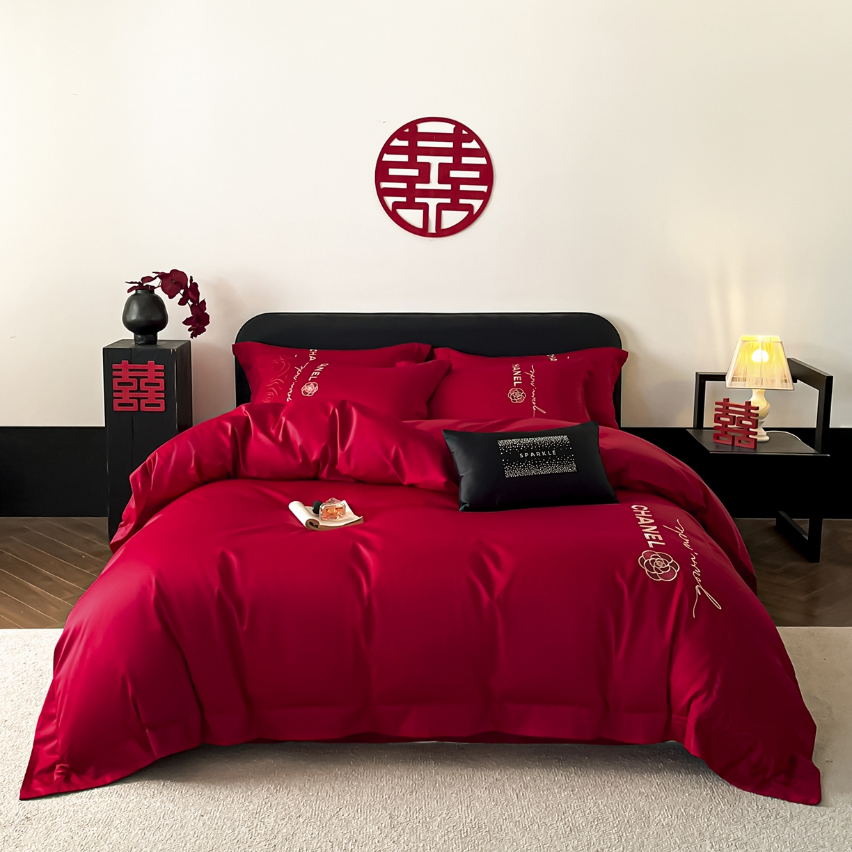 （总）置顶家纺 2026新款喜至亲肤提花刺绣婚庆系列四件套