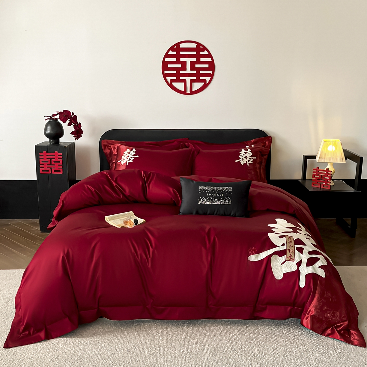 91家纺网 家纺一手货源 找家纺 （总）置顶家纺 2026新款喜至亲肤提花刺绣婚庆系列四件套