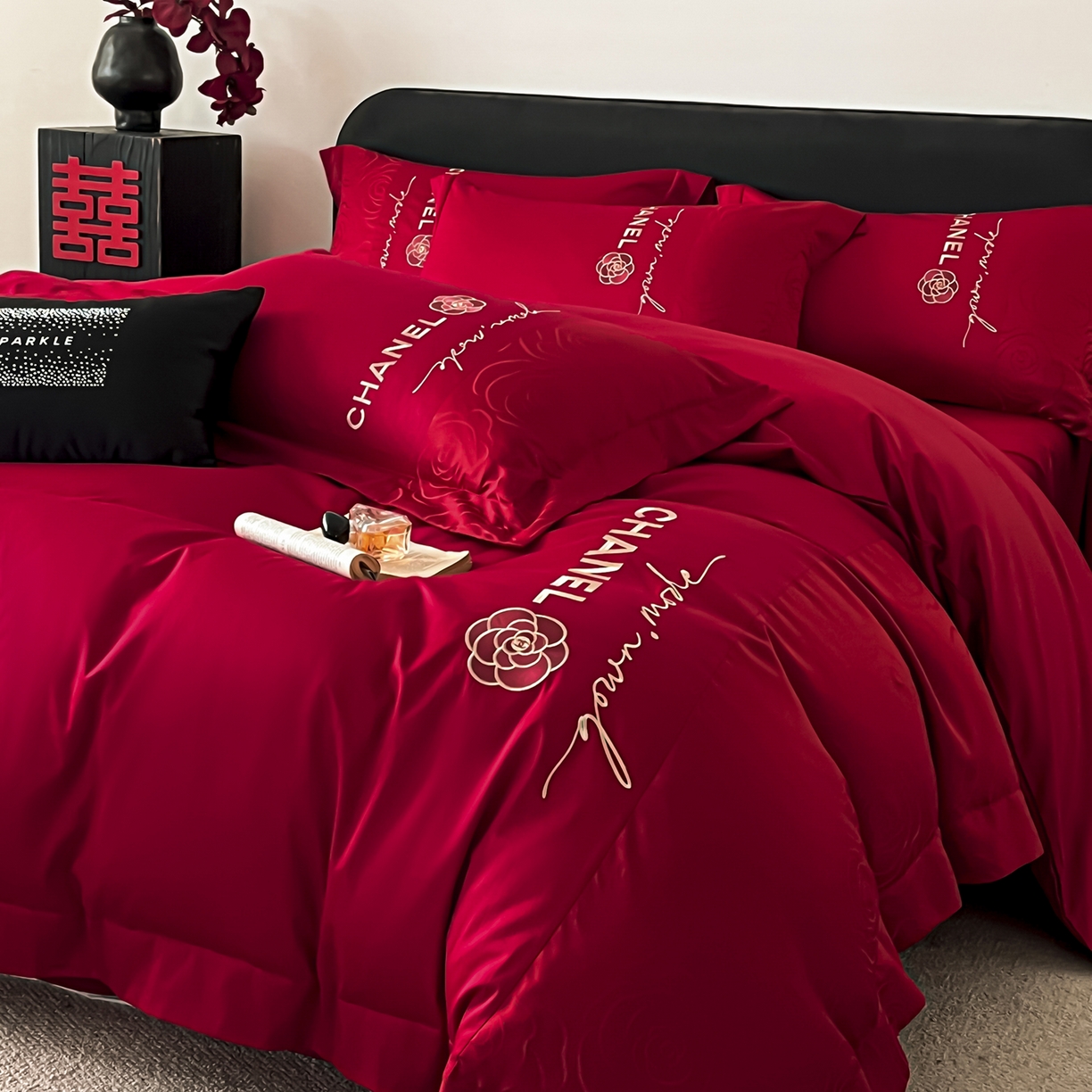 91家纺网 家纺一手货源 找家纺 （总）置顶家纺 2026新款喜至亲肤提花刺绣婚庆系列四件套