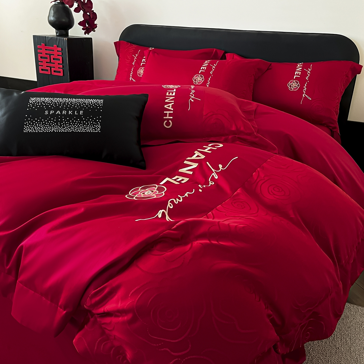 91家纺网 家纺一手货源 找家纺 （总）置顶家纺 2026新款喜至亲肤提花刺绣婚庆系列四件套