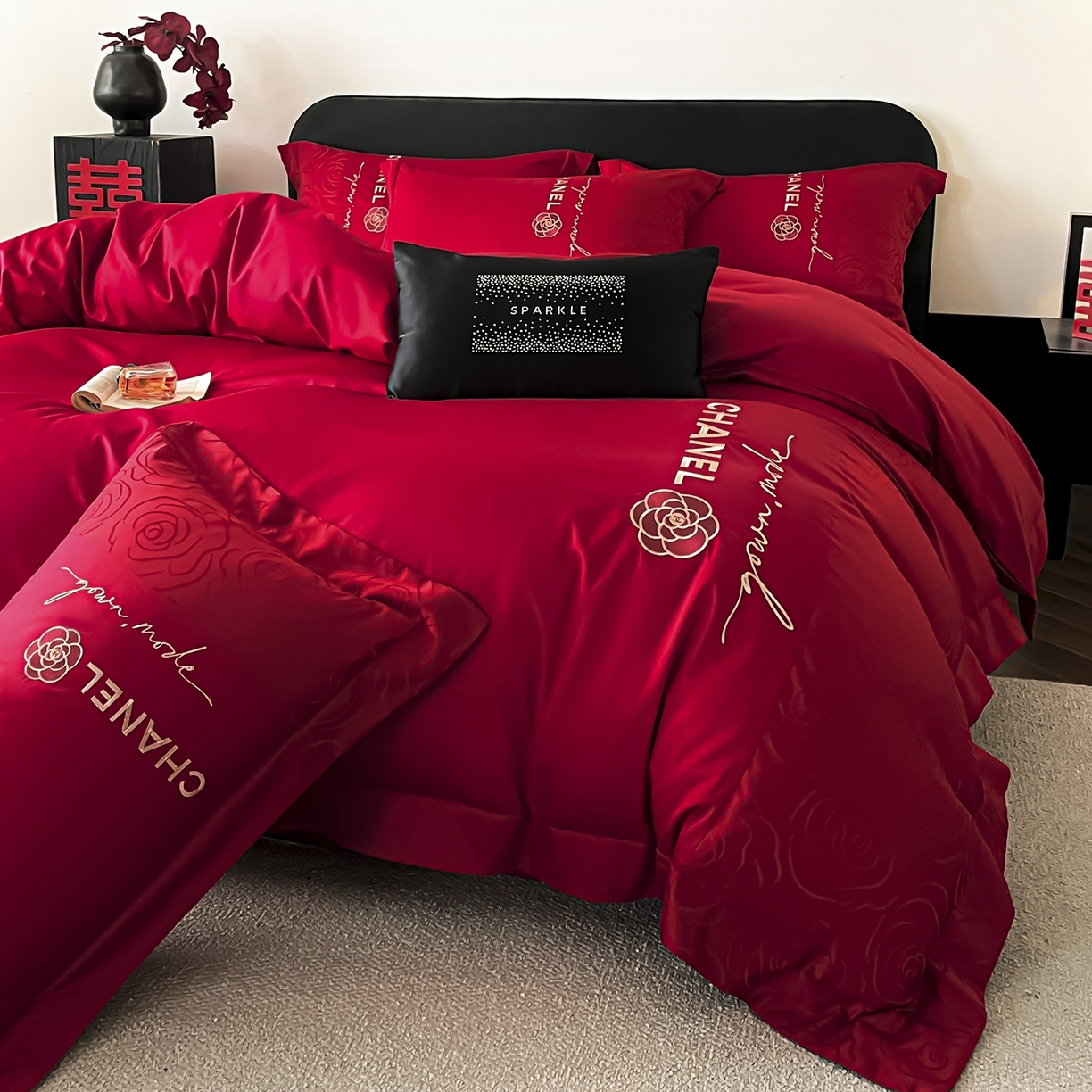 91家纺网 家纺一手货源 找家纺 （总）置顶家纺 2026新款喜至亲肤提花刺绣婚庆系列四件套