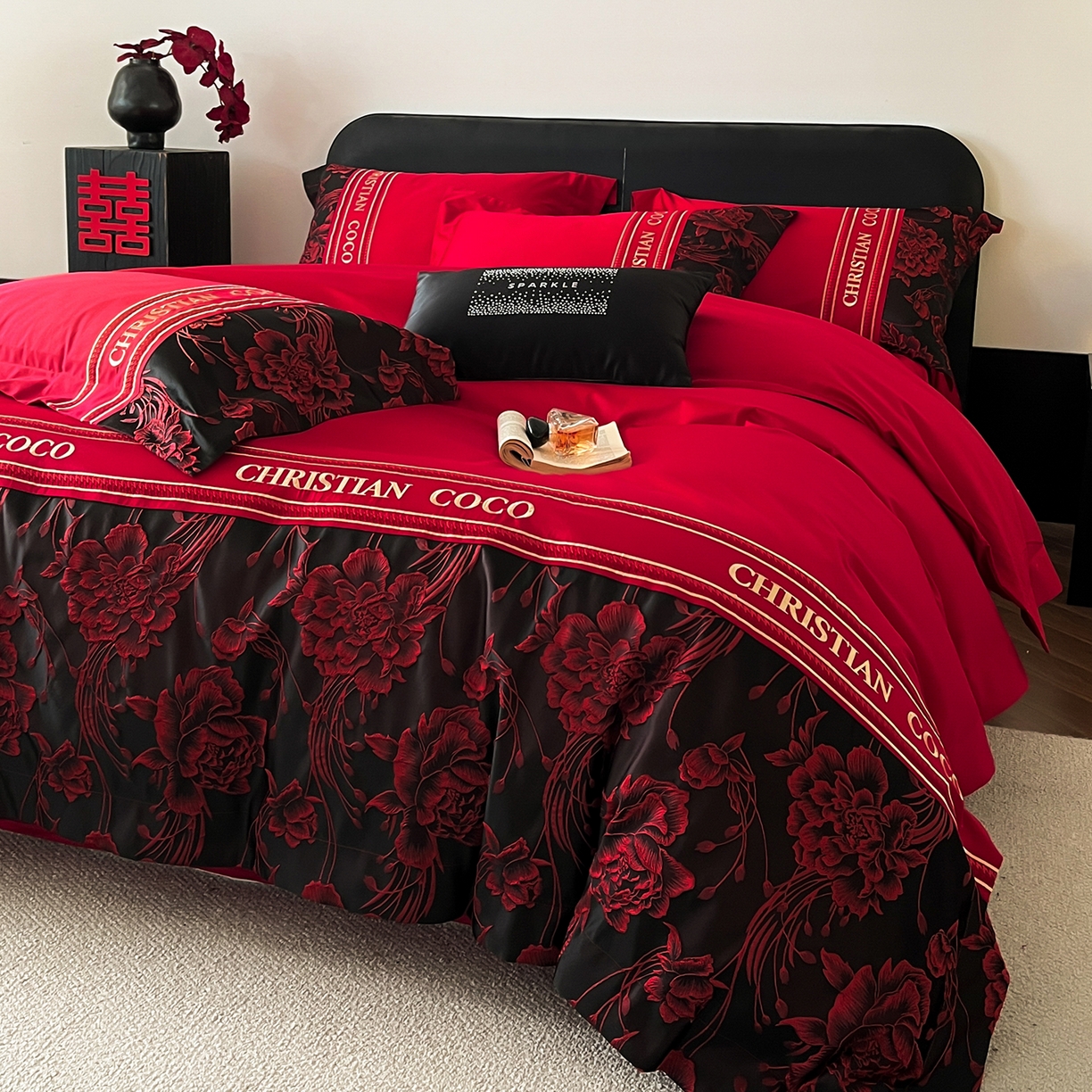 91家纺网 家纺一手货源 找家纺 （总）置顶家纺 2026新款爱意亲肤提花刺绣婚庆系列四件套