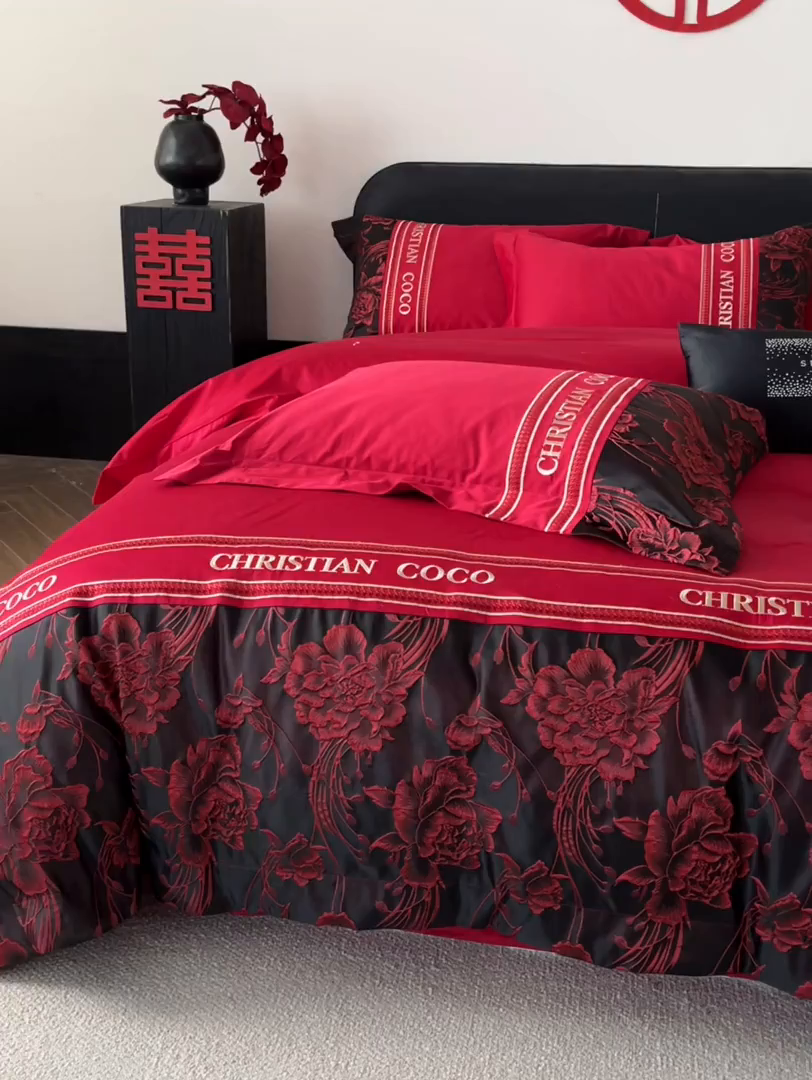 91家纺网 家纺一手货源 找家纺 （总）置顶家纺 2026新款爱意亲肤提花刺绣婚庆系列四件套