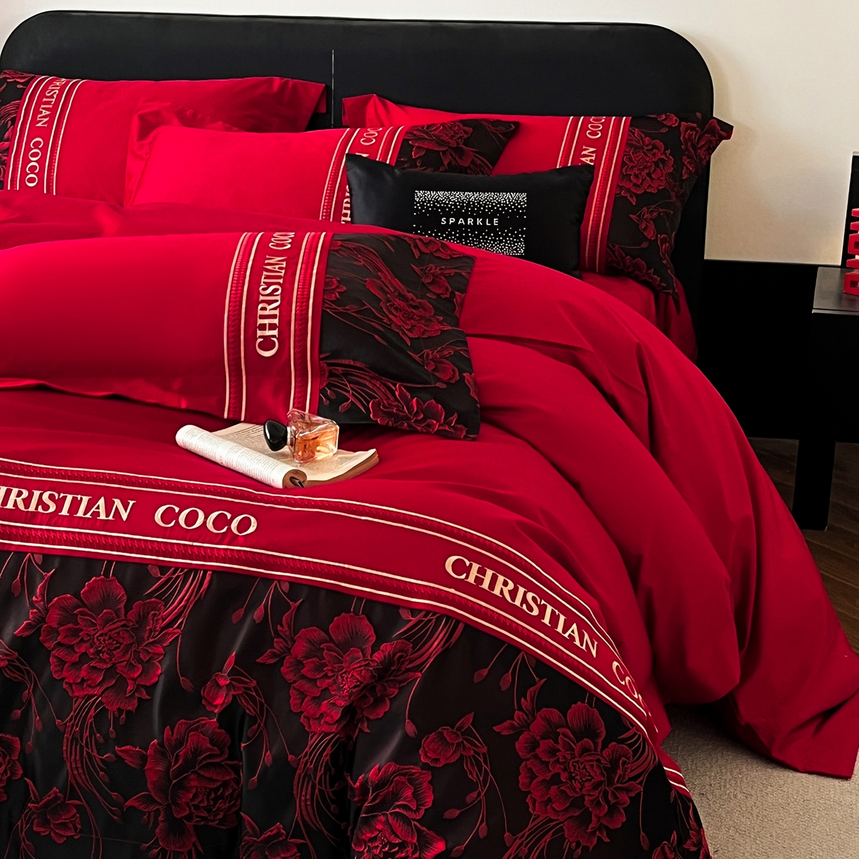 91家纺网 家纺一手货源 找家纺 置顶家纺 2026新款爱意亲肤提花刺绣婚庆系列四件套 爱意-大红