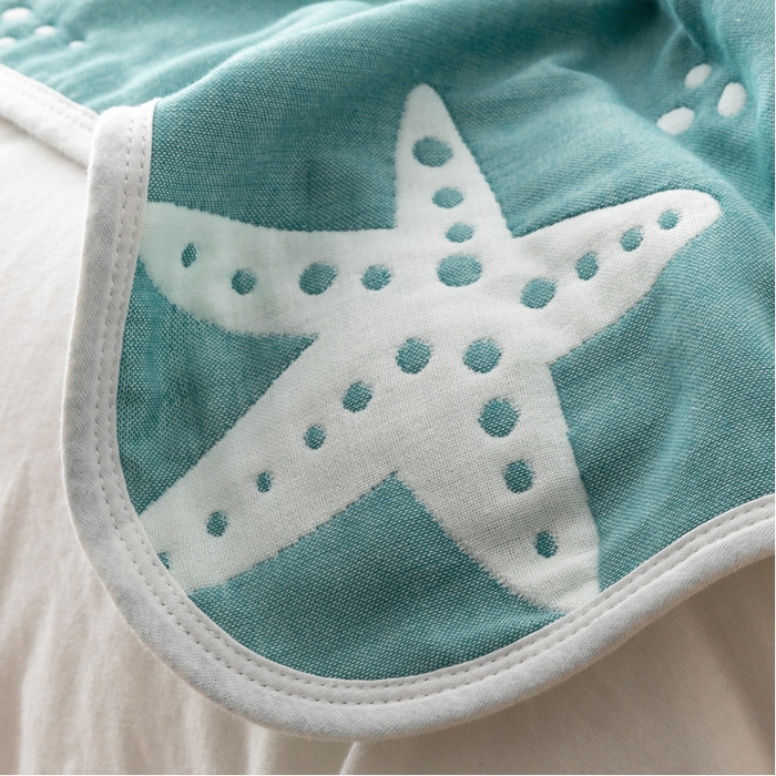 91家纺网 家纺一手货源 找家纺 朴尔家纺-毛巾被 2026新款卡漫风格全棉六层纱毛巾被 海底世界-绿