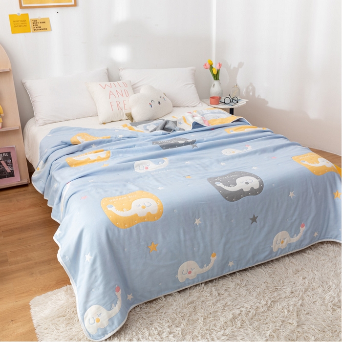 91家纺网 家纺一手货源 找家纺 朴尔家纺-毛巾被 2026新款卡漫风格全棉六层纱毛巾被 长鼻象-兰