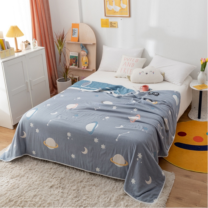 朴尔家纺-毛巾被 2026新款卡漫风格全棉六层纱毛巾被 浩瀚宇宙-兰